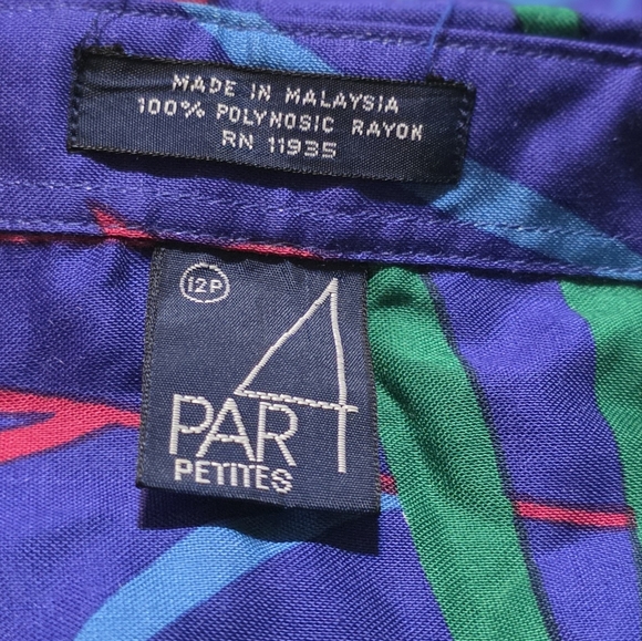 Par4 Petites Tropical Button Down Shirt Purple Size 12P - Picture 6 of 7
